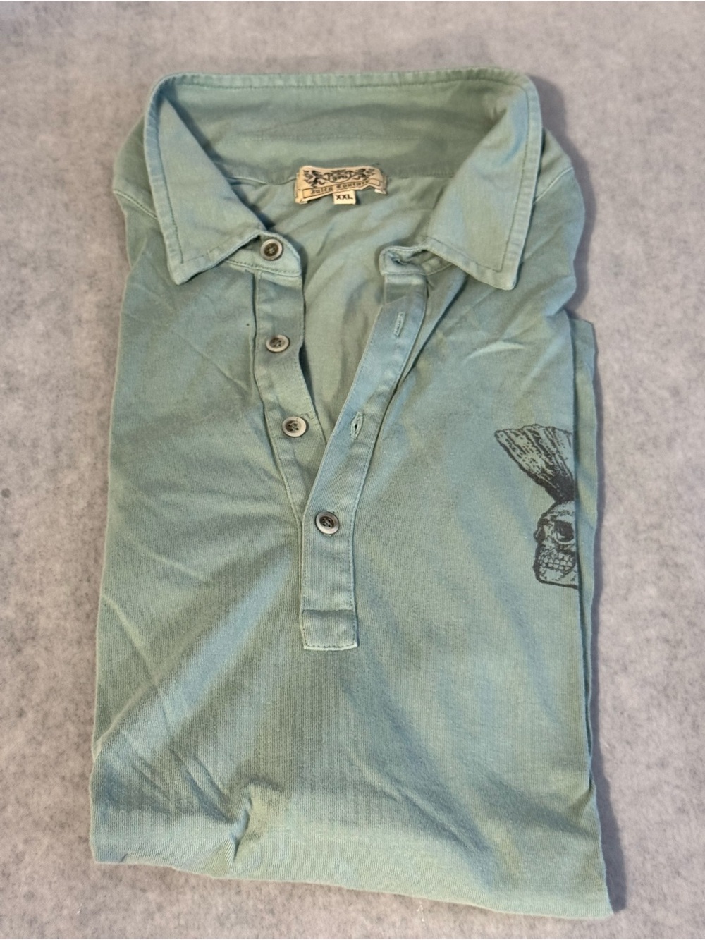 Juicy Couture Skull Polo Shirt Seafoam Green XXL Graphic Short Sleeve Y2K